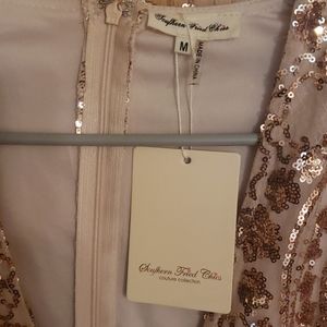 Southern Fried Chics Rose Gold Sequins Deep VDress